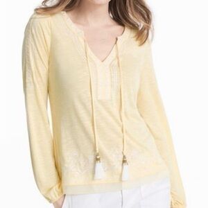 WHBM | Yellow Embroidered Tassel Blouse Size M